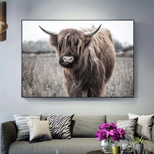 Highland Cow in the Pasture Wall Art Canvas Print - Image 2