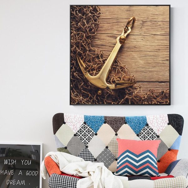 Golden Anchor and Fishing Net Canvas Print Picture - Image 5