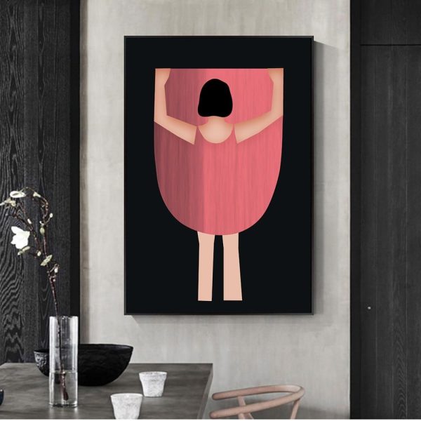 Abstract Girl in Pink Dress Wall Art Canvas Print - Image 4