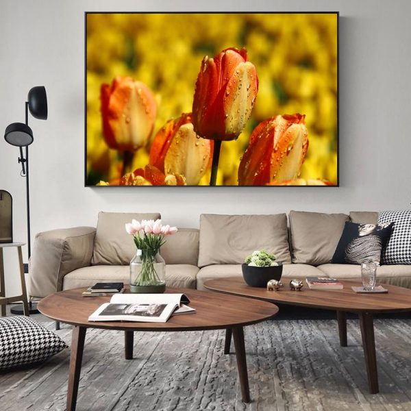 Colorful Tulip Flowers in Water Drops Wall Art Canvas Print - Image 6