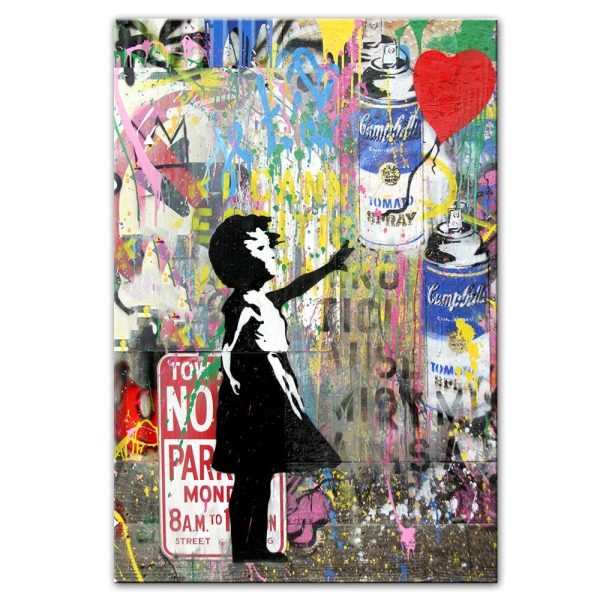 Girl Holding a Red Balloon Canvas Print Picture - Image 3