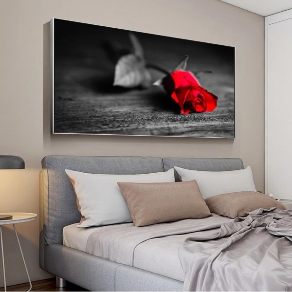 Large Red Rose on a Dark Background Wall Art Canvas Print - Image 2