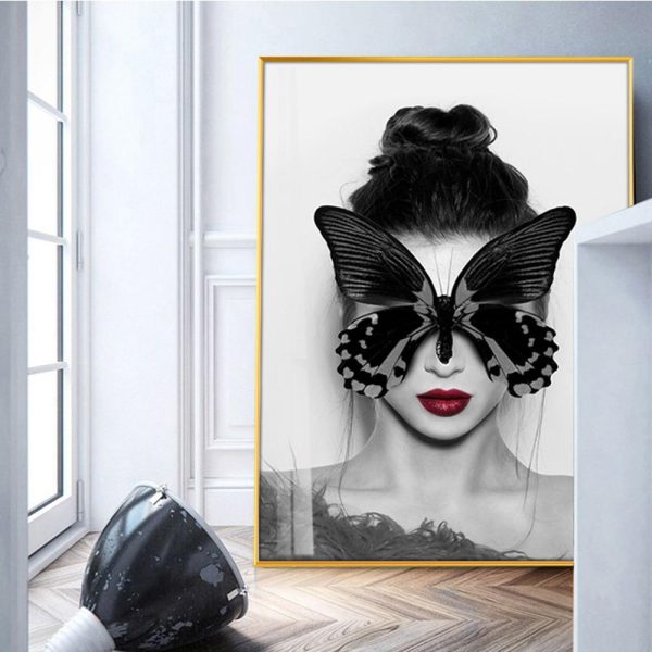 Lovely Girl with Colorful Butterflies Canvas Print Wall Art Picture