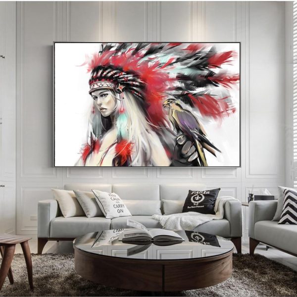 Indian Girl with Falcon Wall Art Canvas Print