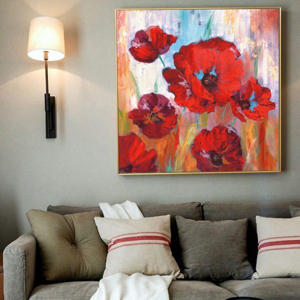 Red Colorful Poppies Wall Art Canvas Print
