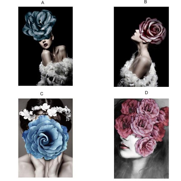 Abstract Girl with Flowers Wall Art Canvas Print - Image 3