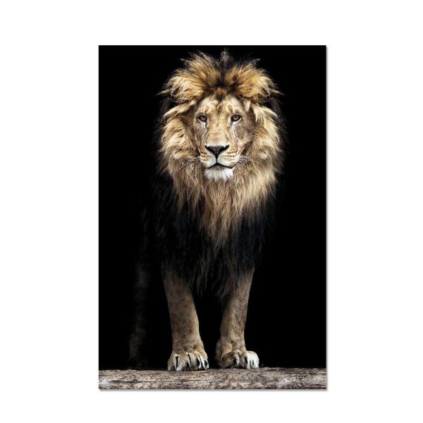 Lion on Dark Background Canvas Painting Poster - Image 4