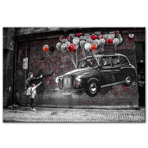 Car Flying on Colorful Balloons Canvas Print Picture - Image 3