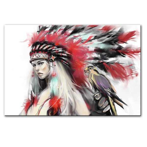 Indian Girl with Falcon Wall Art Canvas Print - Image 5