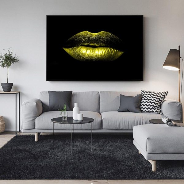 Abstract Sexy Golden Lips Wall Art Canvas Print - Image 3