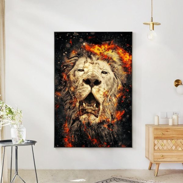 Lion Head with Fire Wall Art Canvas Print - Image 2