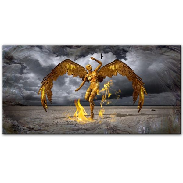 Golden Angel with Fire Wall Art Canvas Print - Image 3