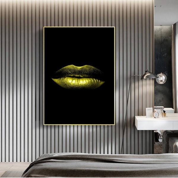 Abstract Sexy Golden Lips Wall Art Canvas Print - Image 5