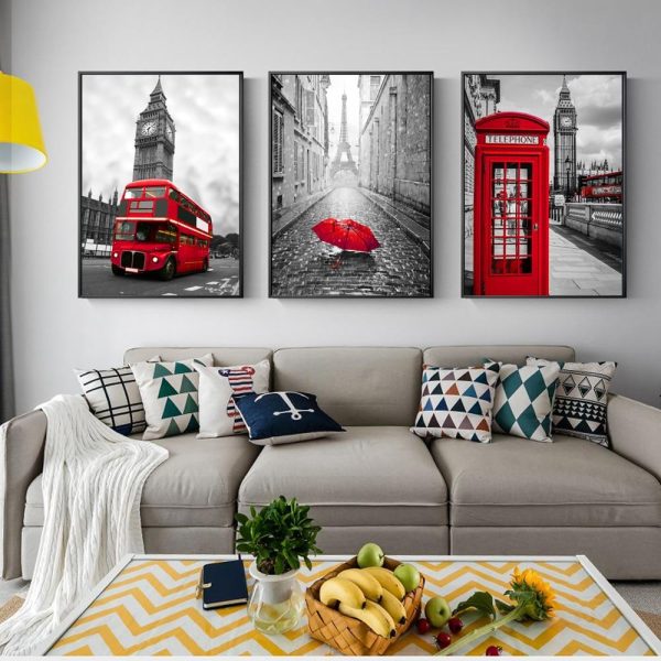 Realist London Big Ben and Paris the Eiffel Tower Wall Art Canvas Print