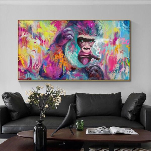 Funny Smoking Orangutan Graffiti Wall Art Canvas Paintings - Image 3