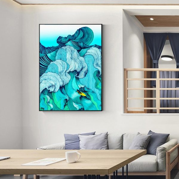 Abstract Seascape Wave Surfing Wall Art Canvas Print - Image 5