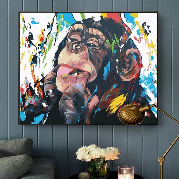 Cute Monkey Wall Graffiti Art Canvas Painting