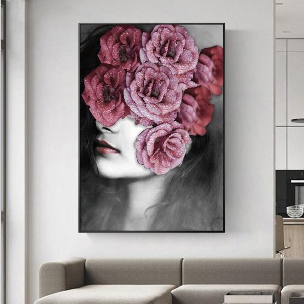 Abstract Girl with Flowers Wall Art Canvas Print - Image 6