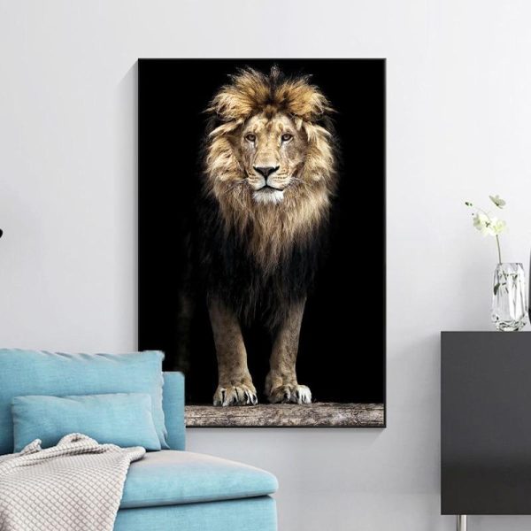 Lion on Dark Background Canvas Painting Poster