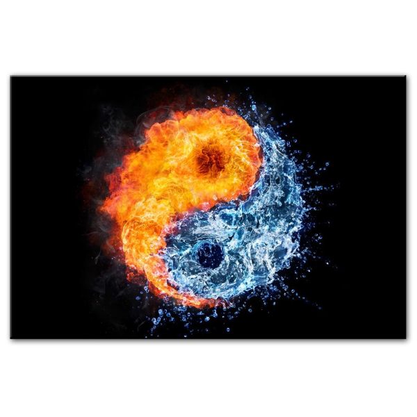 Fire and Water Yin Yang on Black Wall Art Canvas Print - Image 3