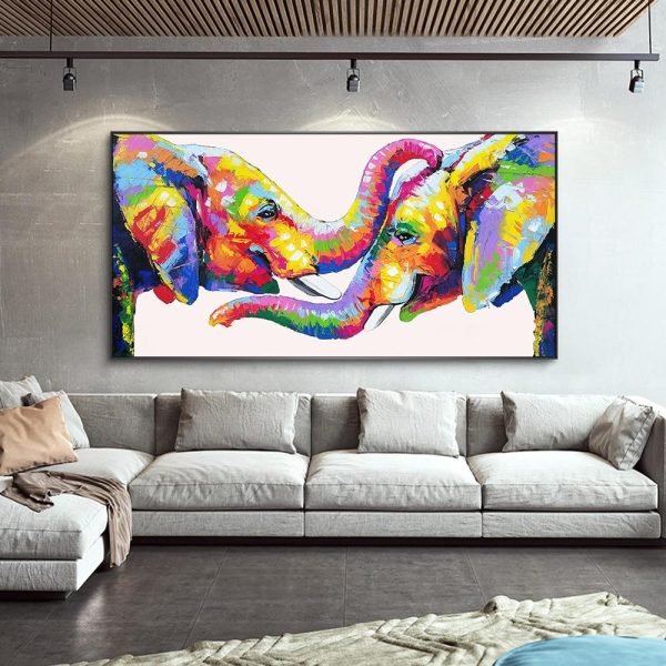 Abstract Lovely Elephants Wall Art Canvas Print - Image 3
