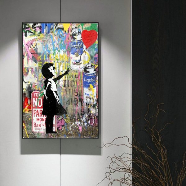 Girl Holding a Red Balloon Canvas Print Picture - Image 5