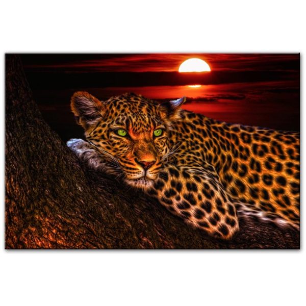 Leopard at Sunset Canvas Art Painting Wall Poster - Image 3