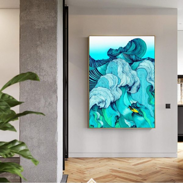 Abstract Seascape Wave Surfing Wall Art Canvas Print - Image 6