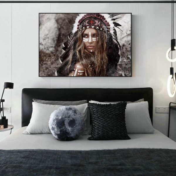Indian Pretty Girl with Colorful Feather Wall Art Canvas Print - Image 2
