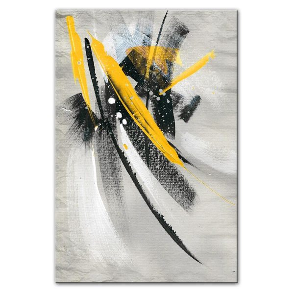 Abstract Yellow Black Feathers Wall Art Canvas Print - Image 3