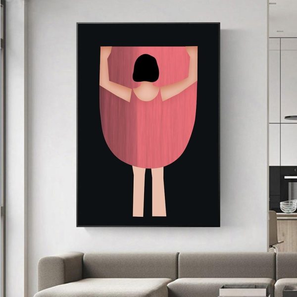 Abstract Girl in Pink Dress Wall Art Canvas Print
