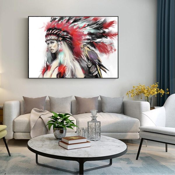 Indian Girl with Falcon Wall Art Canvas Print - Image 2