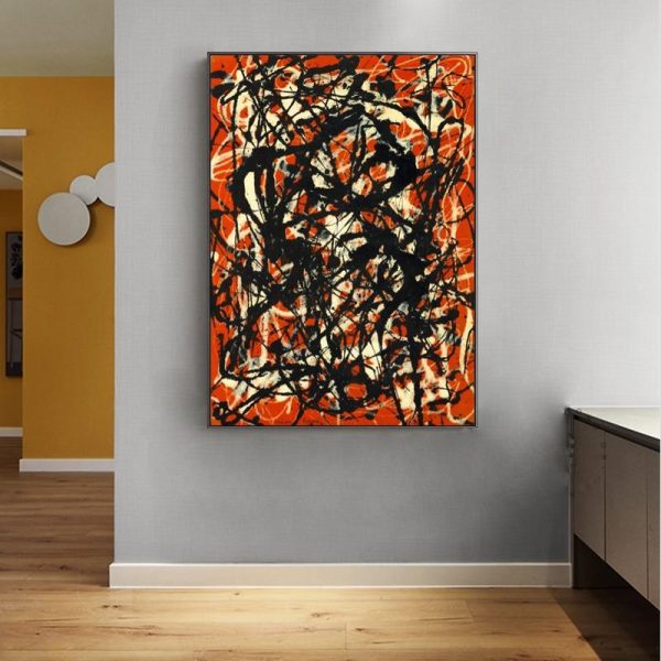 Abstract White and Black Curved Lines on Red Canvas Print Wall Art Picture - Image 2