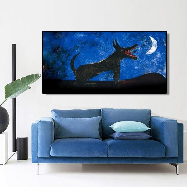 Dog Howling at the Moon Graffiti Canvas Print Wall Picture - Image 2
