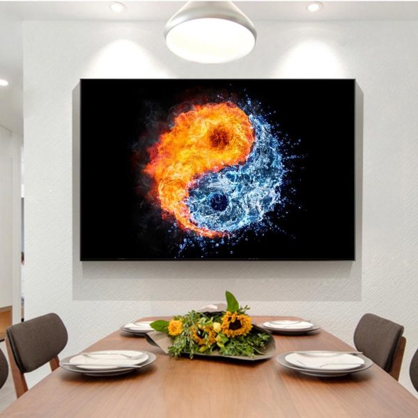 Fire and Water Yin Yang on Black Wall Art Canvas Print