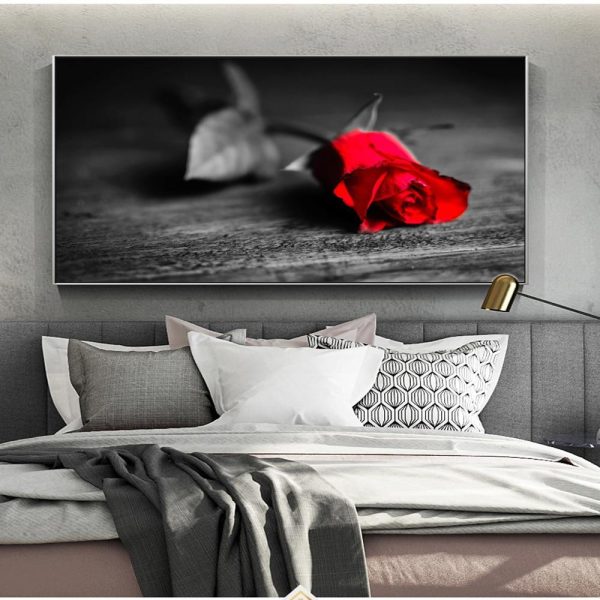 Large Red Rose on a Dark Background Wall Art Canvas Print