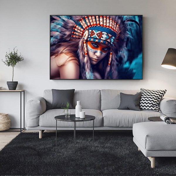 Indian Girl with Colorful Feather Wall Art Canvas Print - Image 6