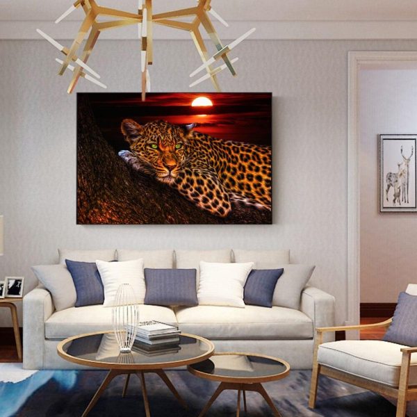 Leopard at Sunset Canvas Art Painting Wall Poster - Image 5