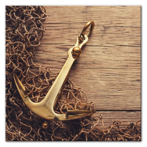 Golden Anchor and Fishing Net Canvas Print Picture - Image 3