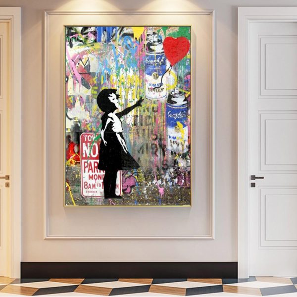 Girl Holding a Red Balloon Canvas Print Picture - Image 4