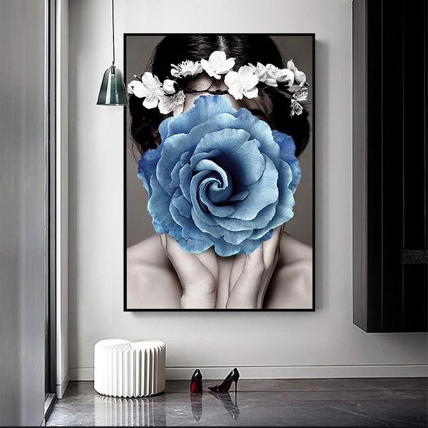 Abstract Girl with Flowers Wall Art Canvas Print - Image 5