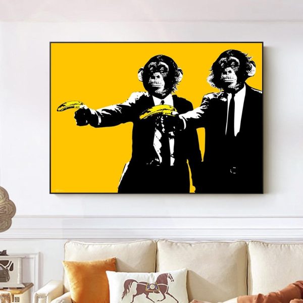 Funny Monkeys with Bananas Canvas Print Picture