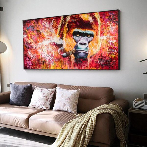 Colorful Smoking Gorilla Wall Art Canvas Print - Image 3