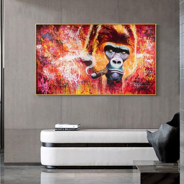 Colorful Smoking Gorilla Wall Art Canvas Print - Image 4