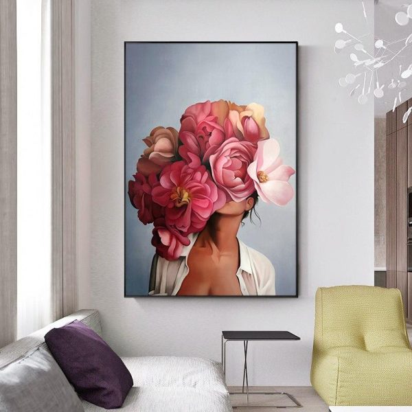 Women with Coloful Flowers Wall Art Canvas Print - Image 5