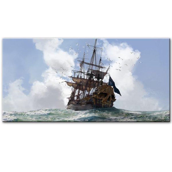Seascape Pirate Ship Canvas Wall Art Canvas Print - Image 3