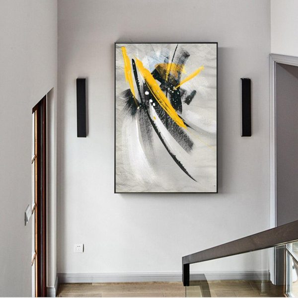 Abstract Yellow Black Feathers Wall Art Canvas Print - Image 2