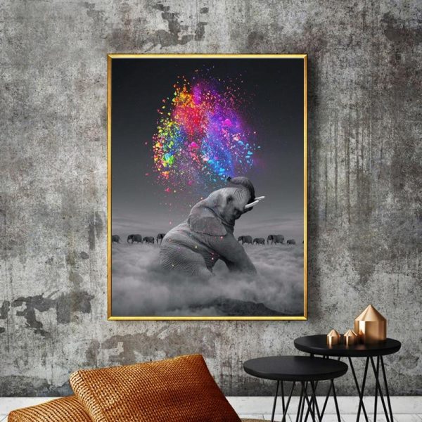 Cute Baby Elephant Blowing Rainbow Canvas Print Picture - Image 5