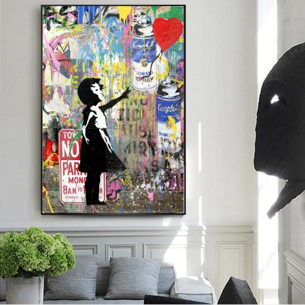 Girl Holding a Red Balloon Canvas Print Picture