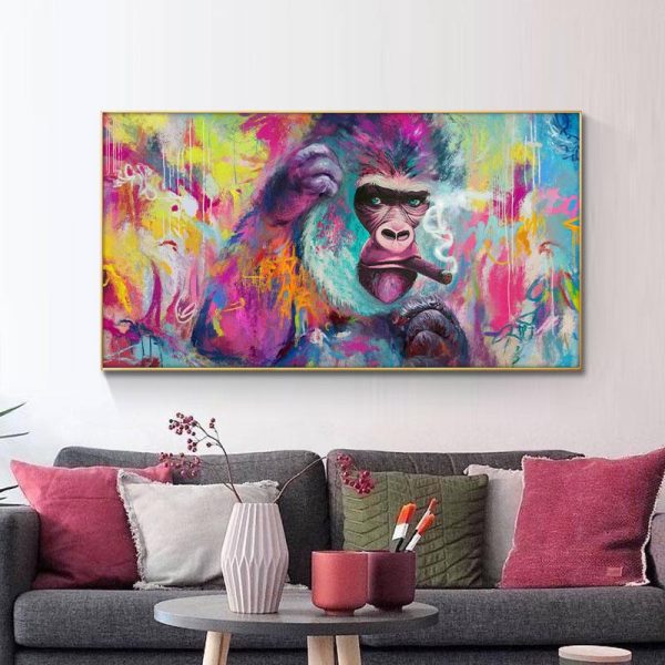 Funny Smoking Orangutan Graffiti Wall Art Canvas Paintings